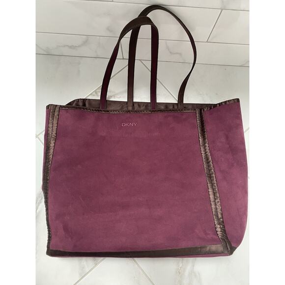 Vintage DKNY Tote Bag Velour Velvet Burgundy Reversible - Picture 1 of 14